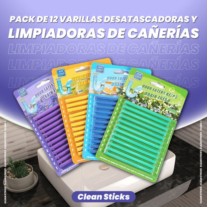 Pack de 12 varillas desatascadoras y limpiadoras de cañerías - Clean Sticks™