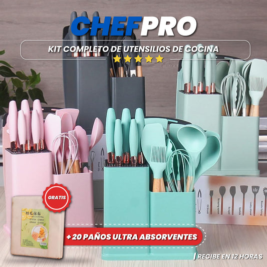 Kit completo de utensilios de cocina  + 20 Paños absorbentes GRATIS - ChefPro™