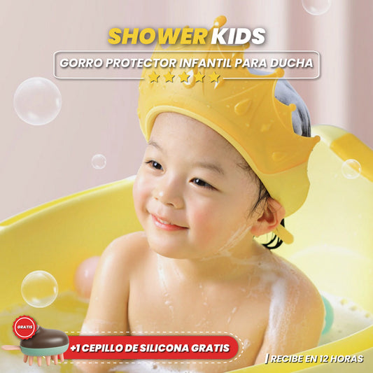 Gorro protector infantil para ducha + Cepillo de silicona GRATIS - Shower Kids™