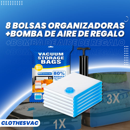 Set de bolsas 8 organizadoras de espacio + Bomba de aire de regalo - ClothesVac™